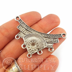 Focal Collar Necklace Connector, Silver Plated, Tribal Collar Pendant, Multiple Loop Necklace Component, Turkish Jewelry Supplies, 1pc