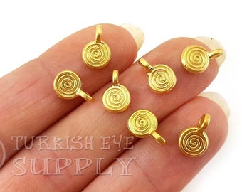 Gold Swirl Charms, Gold Coin Charms, Mini Disc Charms, Rustic Charms, Tribal Jewellery, Bohemian Jewelry, Round Drop Charms, 15 pc
