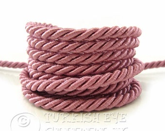 Silk Braid Cord, Rose Pink Cord, Twisted Silk Rope, 7mm Cord, 1 Meter, Rayon Satin Cord, Necklace, Bracelet Cord, Jewelry Supplies