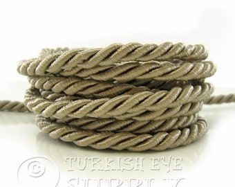 Cordon de tresse de soie, cordon beige, corde de soie torsadée, cordon de 7 mm, 1 mètre, cordon de satin de rayonne, collier, cordon de bracelet, fournitures de bijoux
