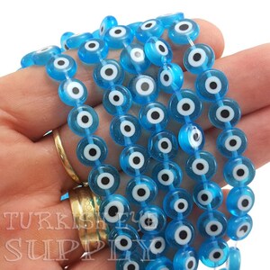Evil Eye Beads 10mm, Turquoise Blue Evil Eye Beads, Round Evil Eye Beads, Evil Eye Spacer, Glass Evil Eye Bead, Evil Eye Bead Findings, 30Pc