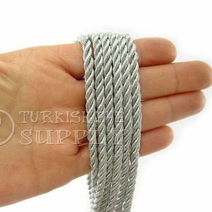 Silk Braid Cord, Metallic Silver, Twisted Silk Rope, 3.5mm Cord, 1 Meter, Rayon Satin Cord, Necklace Cord, Bracelet Cord, Jewelry Supplies
