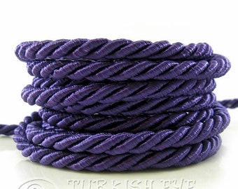 Silk Braid Cord, Purple Cord, Twisted Silk Rope, 7mm Cord, 1 Meter, Rayon Satin Cord, Necklace, Bracelet Cord, Jewelry Supplies