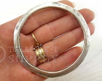 Large Round Rustic Hoop Pendant, Large Loop Pendant, Circle Pendant, Silver Hoop, Hoop Connector, Necklace Pendant, Jewelry Component, 1 pc