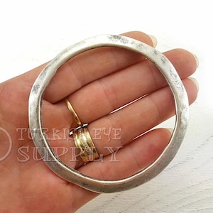 Large Round Rustic Hoop Pendant, Large Loop Pendant, Circle Pendant, Silver Hoop, Hoop Connector, Necklace Pendant, Jewelry Component, 1 pc