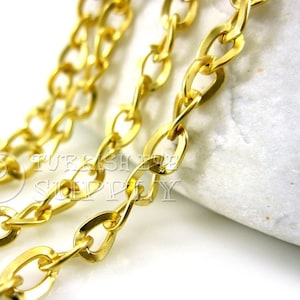 Oval  Flat Twisted Link Chain, 22k Gold Plated Chain, Necklace Chain, 4x6mm Oval Chain, Oval Gold Chain, Gold Jewelry, 1 Meter-3.3 Feet