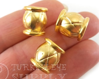 Large Gold Spacer Beads, Gold Barrel Bead, Tube Necklace Bead, Tribal Beads, Bracelet Spacers,22k Gold Plated Beads, Large Hole Spacer, 2pc