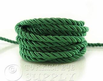 Silk Braid Cord, Green Cord, Twisted Silk Rope, 3.5mm Cord, 1 Meter, Rayon Satin Cord, Necklace Cord, Bracelet Cord, Jewelry Supplies