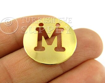 Letter M, Gold Plated, A-Z initial, Bracelet Charm, Personalized Round Disc, Monogram Letter, Alphabet Letters, initial Charm, 1Pc