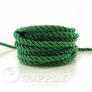 Silk Braid Cord, Green Cord, Twisted Silk Rope, 3.5mm Cord, 1 Meter, Rayon Satin Cord, Necklace Cord, Bracelet Cord, Jewelry Supplies
