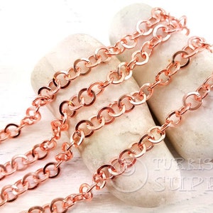 7mm Rose Gold Plated Chain, Chunky Round Link Chain, 1 Meter - 3.3 Feet, Necklace Chain, Round Rose Gold Chain, Rose Gold Jewelry Components