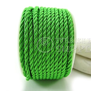 Twisted Silk Rope, Bright Green Silk Braid Cord, 3mm Cord, 1 Meter, Rayon Satin Cord, Necklace Cord, Bracelet Cord, Jewelry Supplies