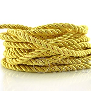 Silk Braid Cord, Yellow Cord, Twisted Silk Rope, 3.5mm Cord, 1 Meter, Rayon Satin Cord, Necklace Cord, Bracelet Cord, Jewelry Supplies