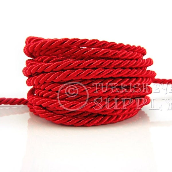 Silk Braid Cord, Red Cord, Twisted Silk Rope, 5mm Cord, 1 Meter Rayon Satin Cord, Necklace Cord, Bracelet Cord, Jewelry Supplies