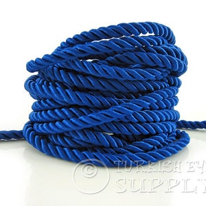 Silk Braid Cord, Royal Blue Cord, Twisted Silk Rope, 5mm Cord, 1 Meter Rayon Satin Cord, Necklace Cord, Bracelet Cord, Jewelry Supplies