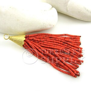 Coral Pink Matrix Beaded Tassel, Pink Seed Beaded Tassel, Afghan Tassel Charm, Gold Tassel Pendant, Heishi Beaded Tassel, Earring Tassels