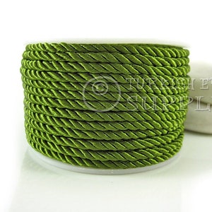 Twisted Silk Rope, Green Silk Braid Cord, 3mm Cord, 1 Meter, Rayon Satin Cord, Necklace Cord, Bracelet Cord, Jewelry Supplies