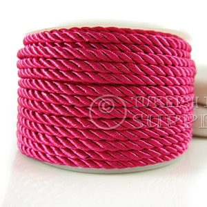 Twisted Silk Rope, Mexican Pink Silk Braid Cord, 3mm Cord, 1 Meter, Rayon Satin Cord, Necklace Cord, Bracelet Cord, Jewelry Supplies