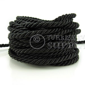 Silk Braid Cord, Black Cord, Twisted Silk Rope, 5mm Cord, 1 Meter, Rayon Satin Cord, Necklace Cord, Bracelet Cord, Jewelry Supplies