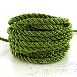Silk Braid Cord, Green Cord, Twisted Silk Rope, 5mm Cord, 1 Meter, Rayon Satin Cord, Necklace Cord, Bracelet Cord, Jewelry Supplies