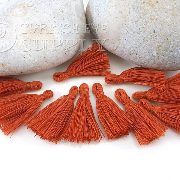 Burnt Orange  Mini Cotton Tassels, Tassel Earring, Tassel Bracelet, Tassel Findings, Tassel Necklace, Mini Tassels, Bohemian Jewelry, 10pc