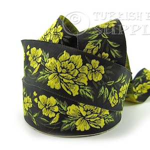 Florale gewebte Borte, gesticktes Band, Nähborte, braun, grün, gelb, Blumen-Jacquard-Band, ethnisches Band, Jacquard-Band, 1 m