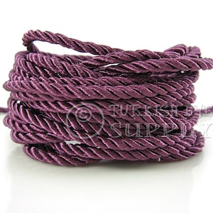 Twisted Silk Rope, Purple Palatinate Silk Braid Cord, 5mm Cord, 1 Meter, Rayon Satin Cord, Necklace Cord, Bracelet Cord, Jewelry Supplies