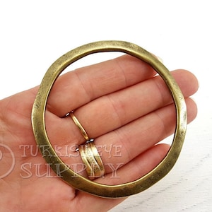 Large Round Rustic Hoop Pendant, Large Loop Pendant, Circle Pendant, Bronze Hoop, Hoop Connector, Necklace Pendant, Jewelry Component, 1 pc