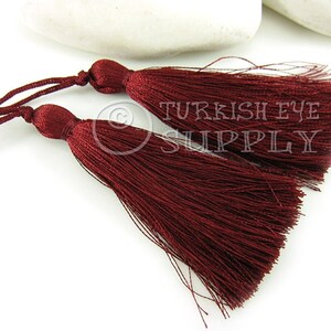 Borla de seda rojo burdeos, borla turca, borla hecha a mano, borla de hilo de seda, accesorios para pendientes con borla, borla mala (2 piezas), CC216