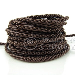 Silk Braid Cord, Brown Cord, Twisted Silk Rope, 3.5mm Cord, 1 Meter, Rayon Satin Cord, Necklace Cord, Bracelet Cord, Jewelry Supplies