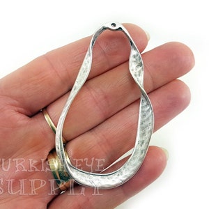 Hammered Large Hoop Pendant, Large Oval Loop Pendant, Silver Hoop Connector, Twisted Silver Loop Pendant, Silver Jewelry image 4