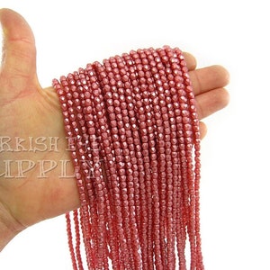 4mm Crystal Rondelle Beads, Pink Faceted Crystal Spacer Beads