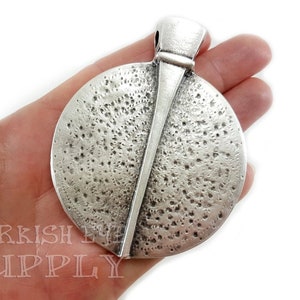 Large Tribal Pendant, Tribal Round Pendant, Large Silver Pendant, Tribal Pendant, Large Hammered Pendant, Ethnic Jewelry, 1Pc