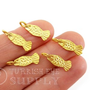 Mini Gold Fish Charms, Fish Findings, Tiny Fish Pendants, Bracelet Charms 10pc