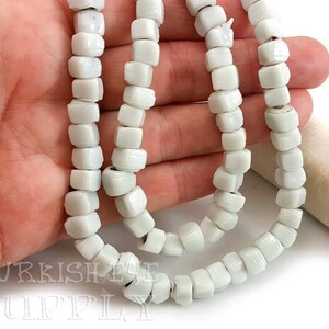 White Cube Beads, Square Glass Beads, White Glass Beads, Evil Eye Beads, Artisan Handmade, Traditional Turkish Beads, Bohemian Jewelry