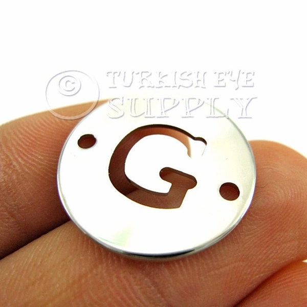 Letter G, Rhodium Plated, A-Z initial, Bracelet Connector, Personalized Round Disc, Monogram Letter, Alphabet Letters, initial Charm, 1Pc