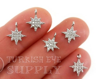 Pave North Star Charm, Tiny North Star Charm, Mini North Star Charm, Silver North Star Charm, Micro Pave North Star, Micro Pave Jewelry, 1pc