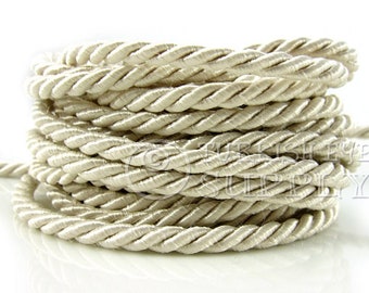 Silk Braid Cord, Cream Cord, Twisted Silk Rope, 5mm Cord, 1 Meter Rayon Satin Cord, Necklace Cord, Bracelet Cord, Jewelry Supplies