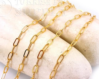 Gold Paper Clip Chain, Oval Link Chain, 3x6mm, 22k Gold Jewelry, 1 Meter-3.3 Feet