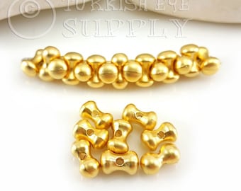 Gold Interlocking Beads, Tube Beads, Large Gold Beads, Bracelet Spacers, Leather Cord Spacer, Organic Textured Beads, Bead Findings, 4Pc