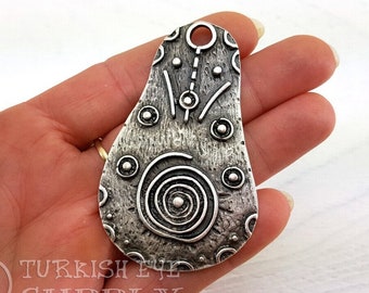 Grand pendentif en forme de spirale en argent, fournitures de bijoux turcs plaqués argent, pendentif collier en spirale tribale en argent, 1Pc
