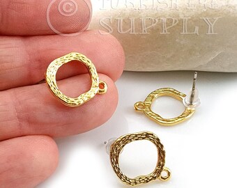 Cerchi per orecchini martellati, perno per orecchini in oro con anello, componente per orecchini, perno per orecchini, perni per orecchini a cerchio, orecchini a perno, orecchini a perno, 2 pezzi