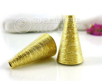 Large Gold Cone Caps, Textured Bead Caps, Rustic Cone Cap, Bead End Caps, 22k Gold Plated, Tassel Caps, Cap Findings, 2pc