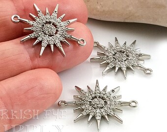 Pave North Star Charm, North Star Connector, Silver North Star Charm, Silver CZ North Star, North Star Bracelet, Constellation Charm, 1 pc