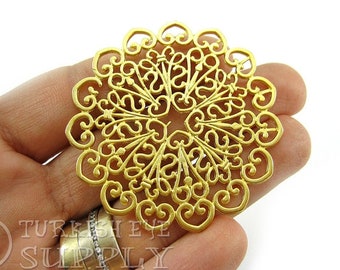 Large Filigree Pendant, Round Filigree Connector, 22k Gold Plated Filigree Pendants, Necklace Components, Filigree Jewelry, 1Pc