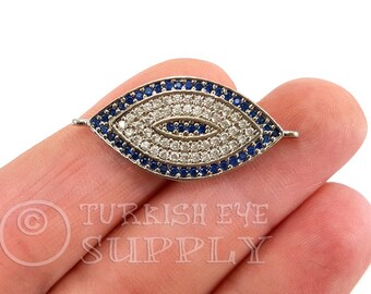 Pave Evil Eye Charm, Silver Evil Eye Connector, Evil Eye Charm, Silver Plated, CZ Eye Charm, Evil Eye Bracelet Charm, 1 pc