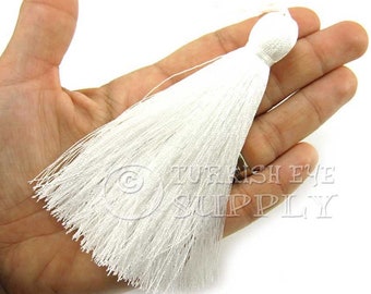 Large Thick Ivory White Thread Tassel, Hand Made Tassel, Silk Thread Tassel, Bookmark Tassel, Mala Tassel, Bohemian  Jewelry,  1 pc, CC015