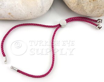 Cord Bracelet Blank, Violet Red Adjustable Bracelet Blank, Sliding Silver Clasp, Friendship Bracelet Blank, Cord Bracelet Connector, 2mm