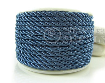 Teal Twisted Silk Rope, Silk Braid Cord, 3mm Cord, 1 Meter, Rayon Satin Cord, Necklace Cord, Bracelet Cord, Jewelry Supplies