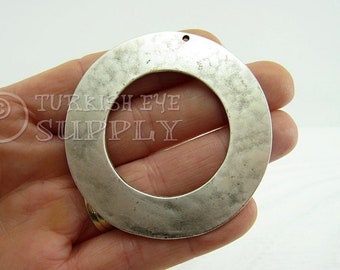 Silver Hoop Pendant, Large Circle Pendant, Tribal Pendant, Large Loop Pendant, Hammered Hoop Pendant, Silver Jewelry, Silver Hoop Charm, 1pc